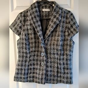 Coldwater Creek Black & Gray Tweed Jacket Size 14 – Short Sleeve
